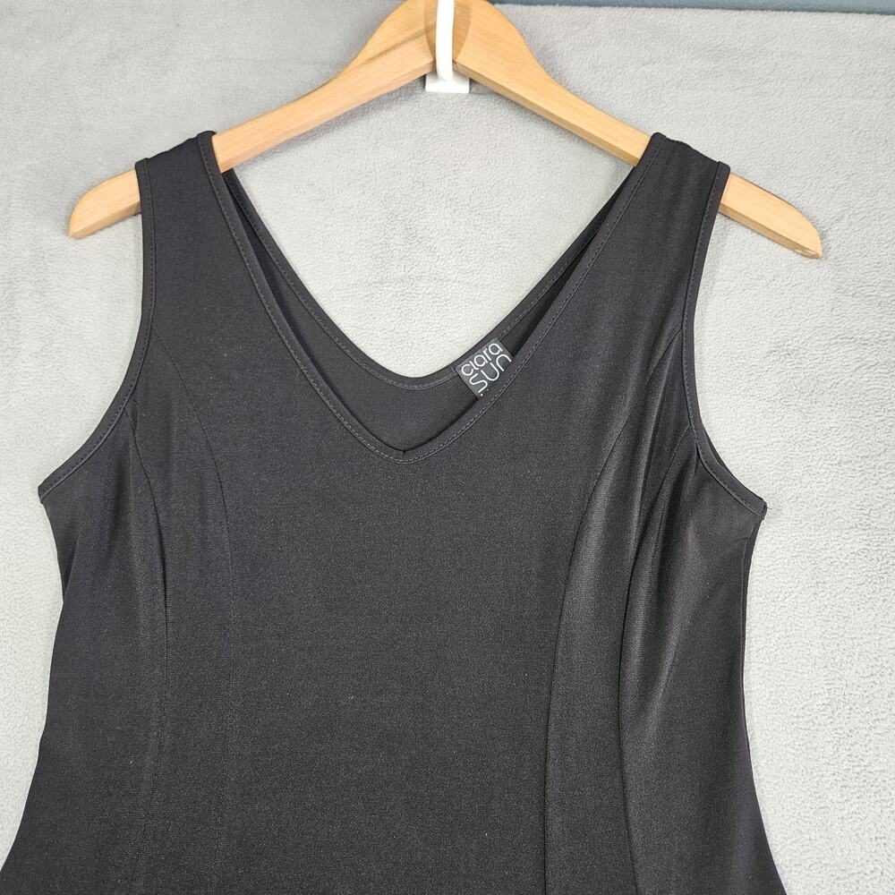 Clara Sun Woo Dress Women Small Sleeveless V Neck Comfy Stretch Black Minimalist - Picture 2 of 9